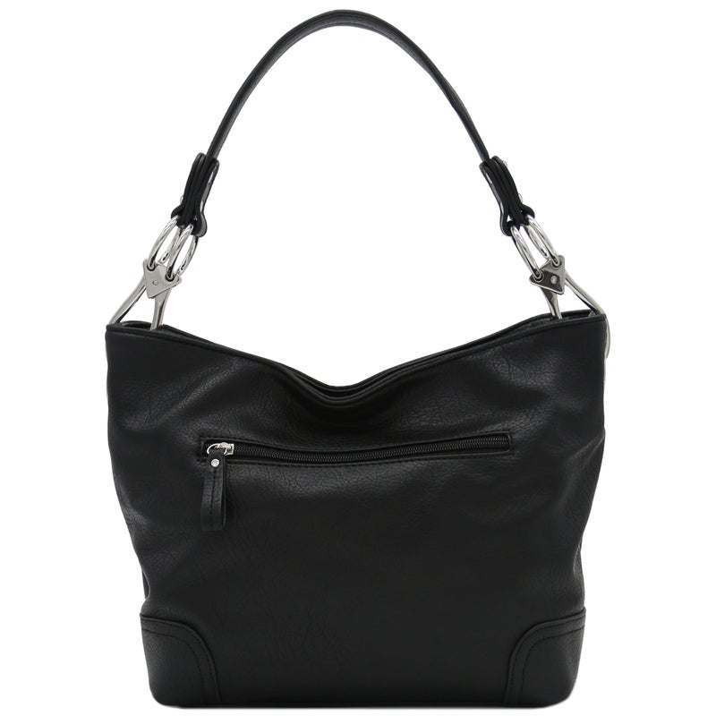 Alyssa Hobo Shoulder Bag with Big Snap Hook Hardware (Black) - Image 5